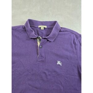 Burberry Brit Polo Shirt Mens XL Purple Cotton Equestrian Knight Logo *Read